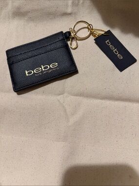 bebe Black Cardholder Keychain with Gold Hardware
